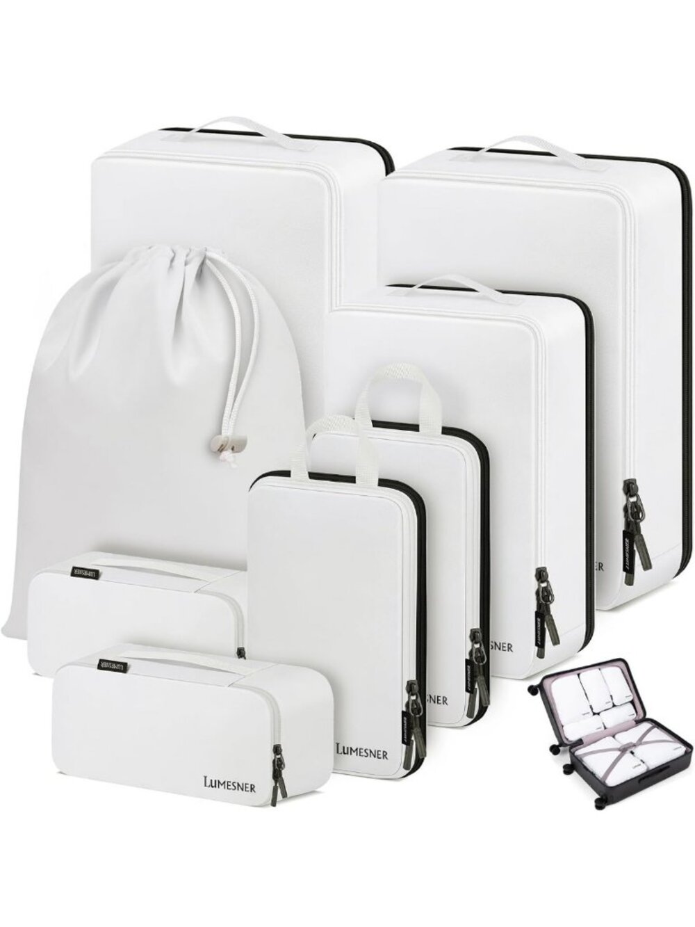 8 Set Compression Packing Cubes - Travel Organizers for Suitcase & Luggage